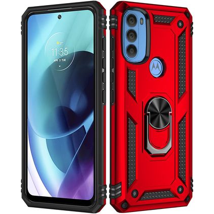 Mobigear Armor Ring Motorola Moto G71 5G Hoesje Hardcase Backcover Shockproof met Ringhouder - Rood