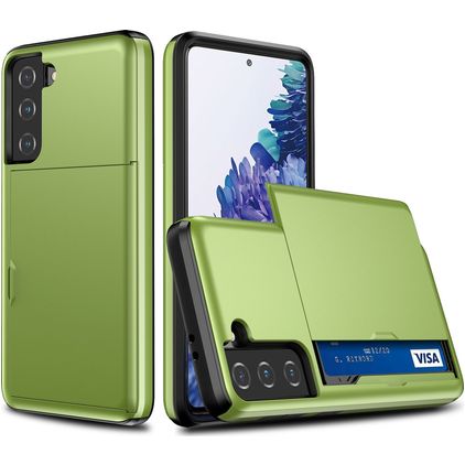 Mobigear Card Samsung Galaxy S21 Plus Hoesje Hardcase Backcover Shockproof met Pasjeshouder - Groen