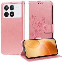 Mobigear Flowers POCO X6 Pro Hoesje Bookcase Portemonnee - Roségoud