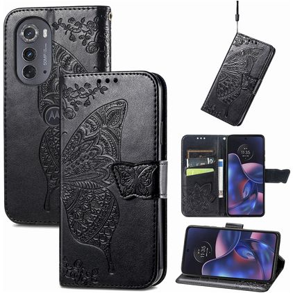 Mobigear Butterfly Motorola Edge (2022) Hoesje Bookcase Portemonnee - Zwart
