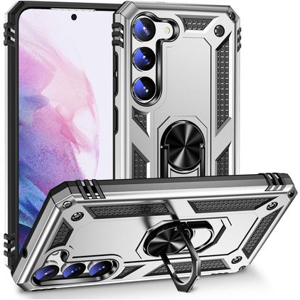 Mobigear Armor Ring Samsung Galaxy S23 Plus Hoesje Hardcase Backcover Shockproof met Ringhouder - Zilver