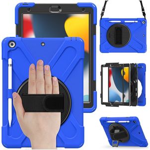 Mobigear SureGrip XGuard iPad 9 (2021) Hoes Hard Kunststof,Siliconen Backcover + Stylus Houder + Schouderband + Standaard - Blauw