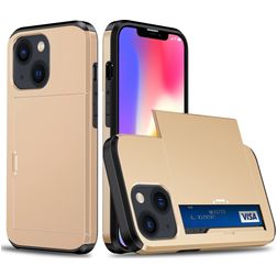 Mobigear Card iPhone 15 Plus Hoesje Hardcase Backcover Shockproof met Pasjeshouder - Goud