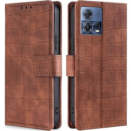 Mobigear Croco Motorola Edge 30 Fusion Hoesje Bookcase Portemonnee - Bruin