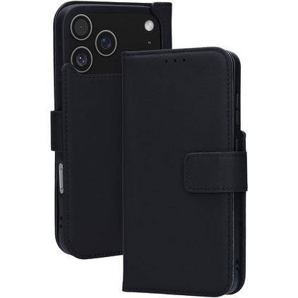 Mobiparts Wallet iPhone 17 Pro Max MagSafe Hoesje Echt Leer Bookcase Portemonnee - Zwart