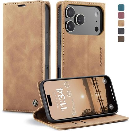 CaseMe 013 iPhone 17 Pro Hoesje Bookcase Portemonnee - Bruin