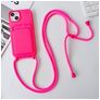 Mobigear Lanyard Card iPhone 15 Siliconen Hoesje met koord en Pasjeshouder - Roze