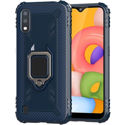 Mobigear Armor Ring Samsung Galaxy A01 Hoesje Flexibel TPU Backcover Shockproof met Ringhouder - Blauw