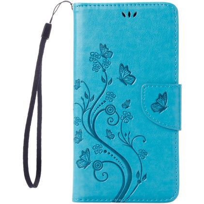 Mobigear Flowers iPhone 7 Hoesje Bookcase Portemonnee - Blauw