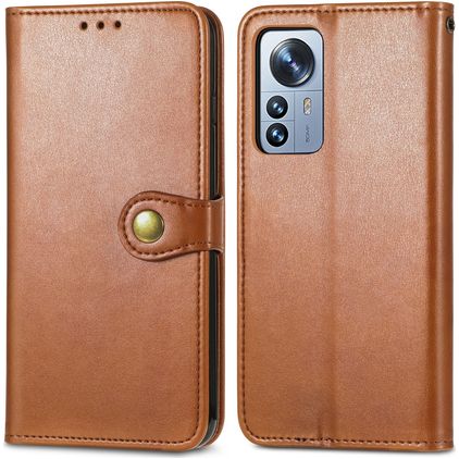 Mobigear Snap Button Xiaomi 12 Pro Hoesje Bookcase Portemonnee - Bruin