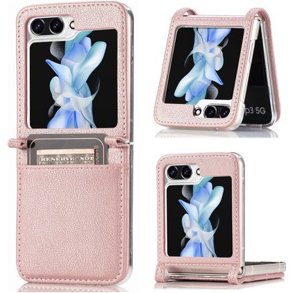Mobigear Excellent Samsung Galaxy Z Flip 5 Hoesje Hardcase Backcover met Pasjeshouder - Roségoud