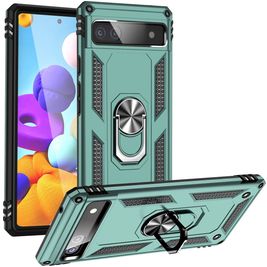 Mobigear Armor Ring Google Pixel 6a Hoesje Hardcase Backcover Shockproof met Ringhouder - Groen
