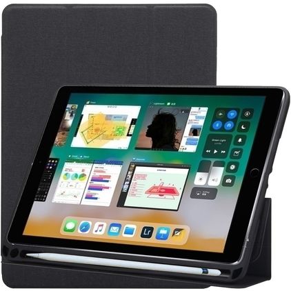 Mobigear Tri-Fold Gel iPad 5 (2017) Hoes TPU,Kunstleer Bookcase + Stylus Houder - Zwart