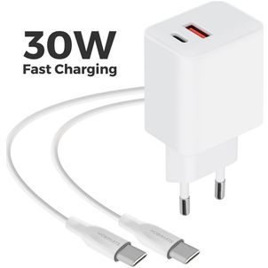 Mobiparts Wall Charger Dual USB / USB-C USB-C 1 Meter Power Delivery 30W 3A - Wit