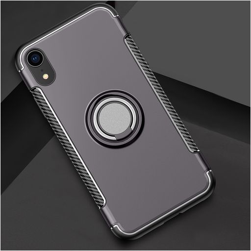 Mobigear Armor Ring iPhone XR Hoesje Hardcase Backcover Shockproof met Ringhouder - Grijs
