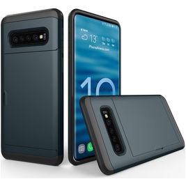 Mobigear Card Samsung Galaxy S10 Hoesje Hardcase Backcover Shockproof met Pasjeshouder - Marineblauw