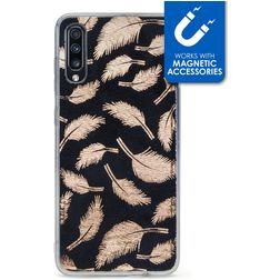 My Style Magneta Samsung Galaxy A70 Hoesje Flexibel TPU Backcover - Golden Feathers