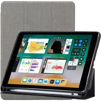Mobigear Tri-Fold Gel iPad 6 (2018) Hoes TPU,Kunstleer Bookcase + Stylus Houder - Grijs