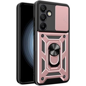 Mobigear Armor Ring Cam Slide Samsung Galaxy S24 FE Hoesje Hardcase Backcover Shockproof met Ringhouder en Camera Slider - Roségoud
