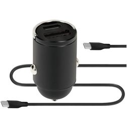Mobiparts Car Charger Dual USB / USB-C Autolader USB-C 1 Meter Fast Charge 30W 3A - Zwart