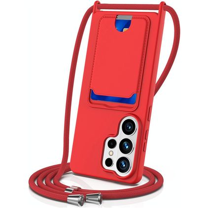 Mobigear Lanyard Card Samsung Galaxy S26 Ultra Siliconen Hoesje met koord en Pasjeshouder - Rood