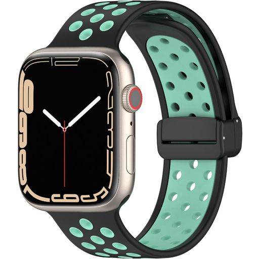Mobigear Sport Plus Mag Siliconen Apple Watch Bandje Magneetsluiting - 49/46/45/44 mm - Zwart / Turquoise