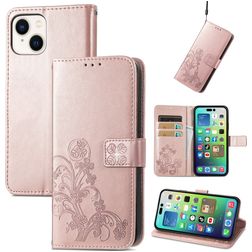 Mobigear Clover iPhone 15 Plus Hoesje Bookcase Portemonnee - Roségoud