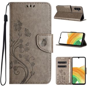 Mobigear Flowers Samsung Galaxy A35 Hoesje Bookcase Portemonnee - Grijs
