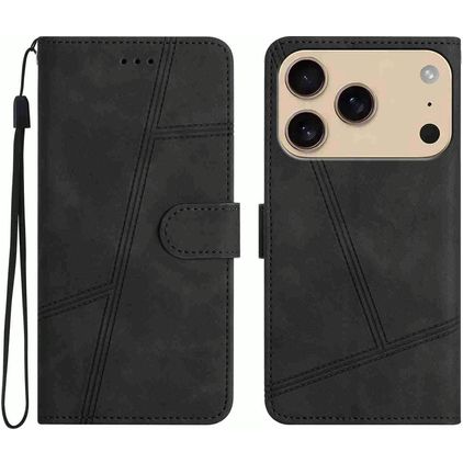 Mobigear Stitch iPhone 17 Pro Hoesje Bookcase Portemonnee - Zwart