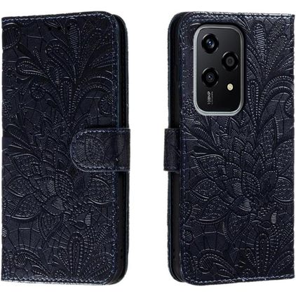 Mobigear Flowers HONOR 200 Lite Hoesje Bookcase Portemonnee - Donkerblauw