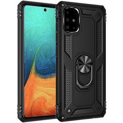 Mobigear Armor Ring Samsung Galaxy A71 Hoesje Hardcase Backcover Shockproof met Ringhouder - Zwart