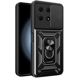 Mobigear Armor Ring Cam Slide HONOR X8A Hoesje Hardcase Backcover Shockproof met Ringhouder en Camera Slider - Zwart