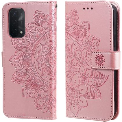 Mobigear Flowers OPPO A74 5G Hoesje Bookcase Portemonnee - Roségoud