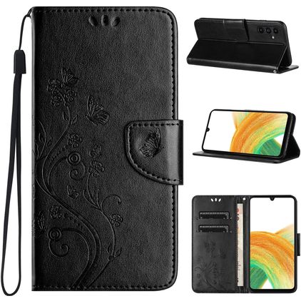 Mobigear Flowers Samsung Galaxy A55 Hoesje Bookcase Portemonnee - Zwart