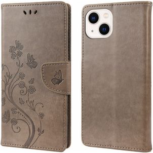 Mobigear Flowers iPhone 14 Plus Hoesje Bookcase Portemonnee - Grijs