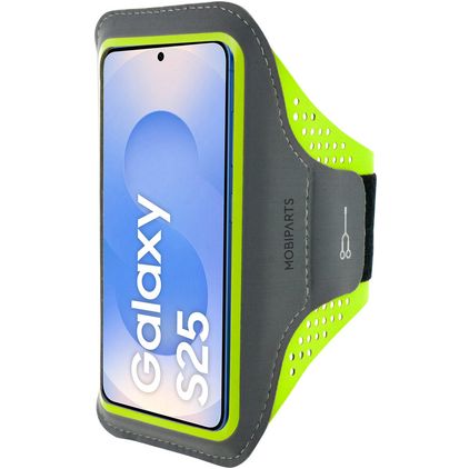 Mobiparts Comfort Fit Telefoonhouder Hardlopen Samsung Galaxy S25 Sport Hoesje Neopreen Sportarmband - Neon Green
