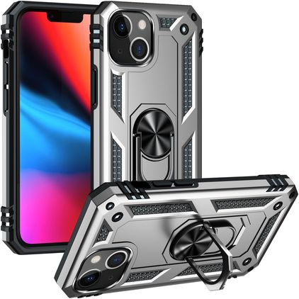 Mobigear Armor Ring iPhone 14 Plus Hoesje Hardcase Backcover Shockproof met Ringhouder - Zilver