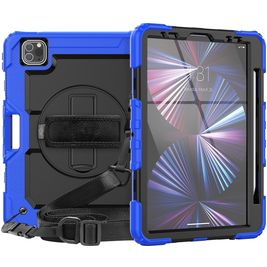 Mobigear SureGrip Xtreme iPad Air 11 Inch (2025) Hoes Hard Kunststof,Siliconen Backcover + Stylus Houder + Schouderband + Standaard - Donkerblauw
