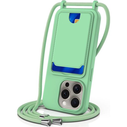 Mobigear Lanyard Card iPhone 16 Pro Siliconen Hoesje met koord en Pasjeshouder - Groen